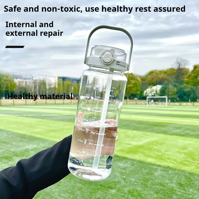 1.5L-2L Summer Large Capacity Kettle, Double Drinking Cup, Outdoor Sports Fitness Water Bottle, Straw Cup Drinking Utensils
