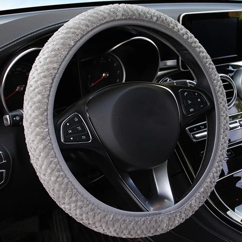 Universal 37-39cm Pink Steering Wheel Cover Warm Plush Steering Wheel Cover For Winter Anti-slip Car Accessories Interior Parts