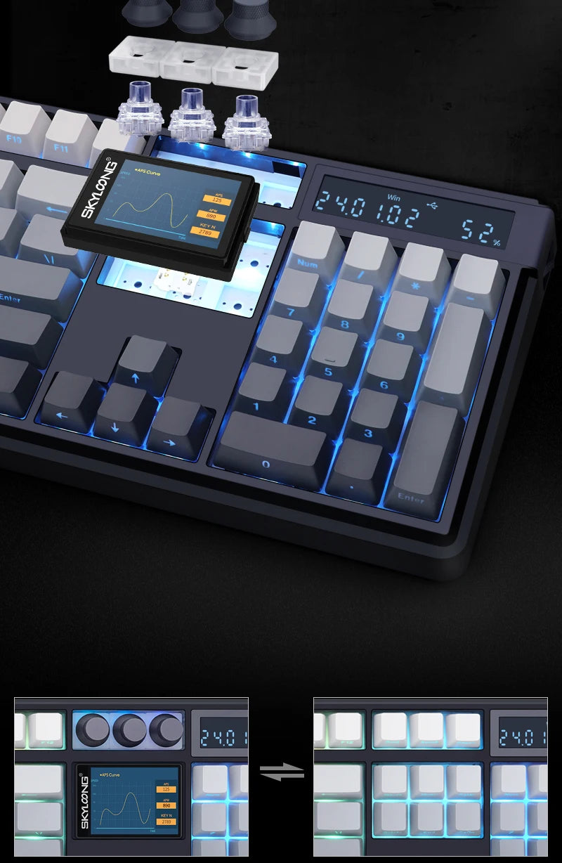 Teclado mecánico inalámbrico SKYLOONG GK104 Pro de tamaño completo con 3 modos, pantalla 2.0, 3 perillas, interruptor silencioso intercambiable en caliente, teclas PBT