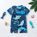 Summer Toddler Baby Boys Shark Printed Rush Guard Kids Cute Beachwear Short Sleeve Swimwear Zipper Jumpsuit Infant Swimsuit