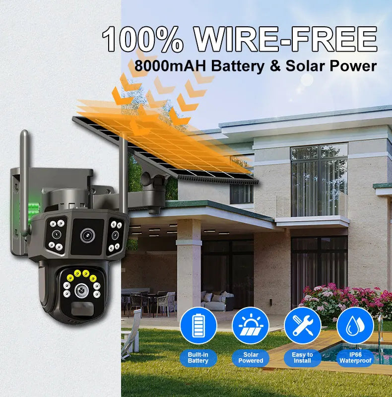 V380 Pro 10X 4K Dual Lens Outdoor Security Network Camera Wireless Wi-Fi Solar CCTV, 4G SIM Solar Cameras