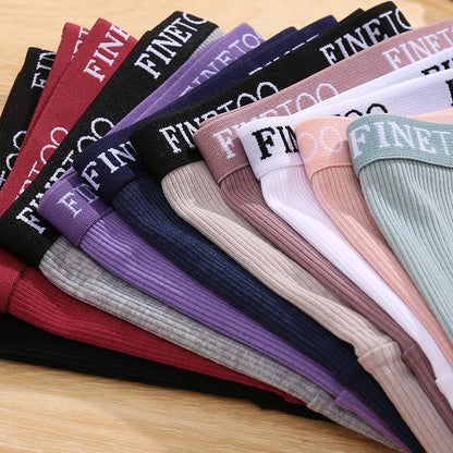 FINETOO - 4 piezas de ropa interior de algodón a rayas para mujer, bragas con cinturón y letras, lencería de cintura baja, bragas transpirables sólidas
