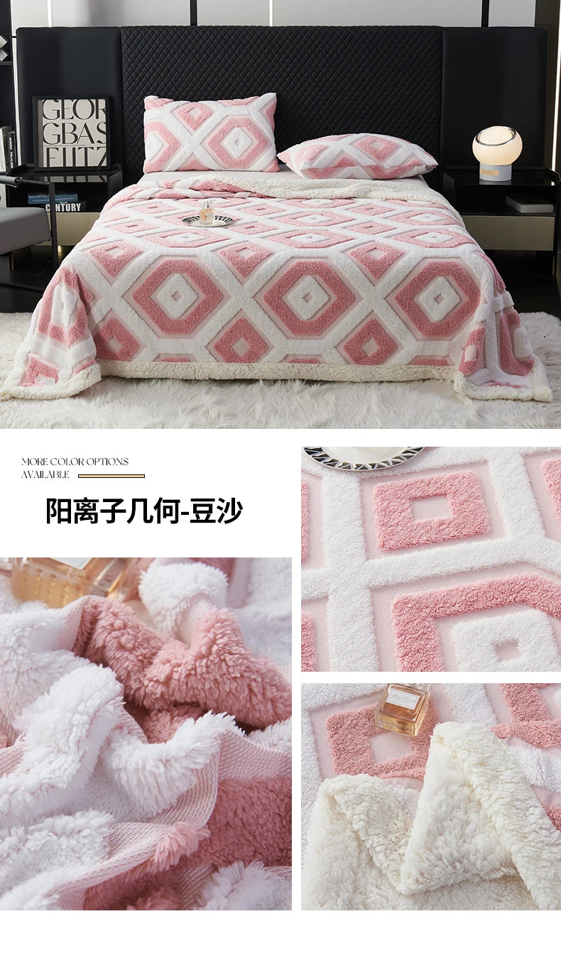 Flannel Warmth Autumn Winter Blanket Keep Warm Comfortable Jacquard King Size Blankets Skin Friendly Geometric Nap Comforter