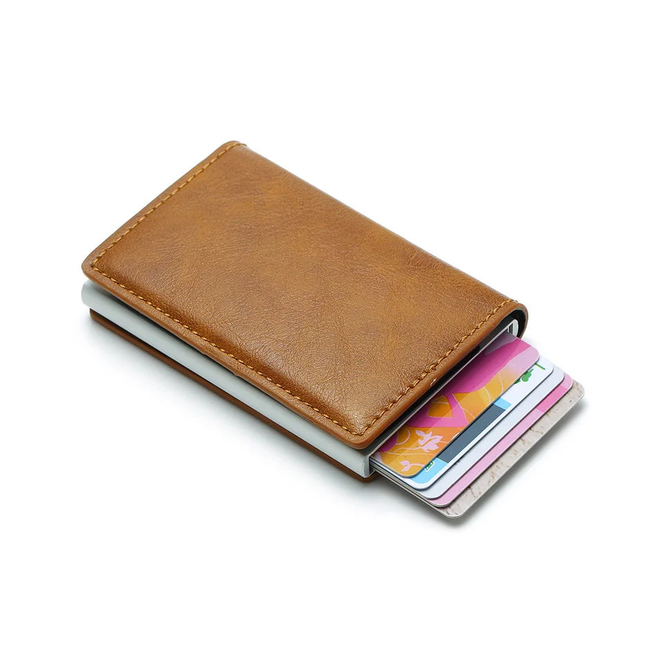 RFID Aluminum Men Wallet Card Holders Purse Carbon Fiber Men Business Slim Thin Smart Wallet Credit Cardholder Case Note Holder