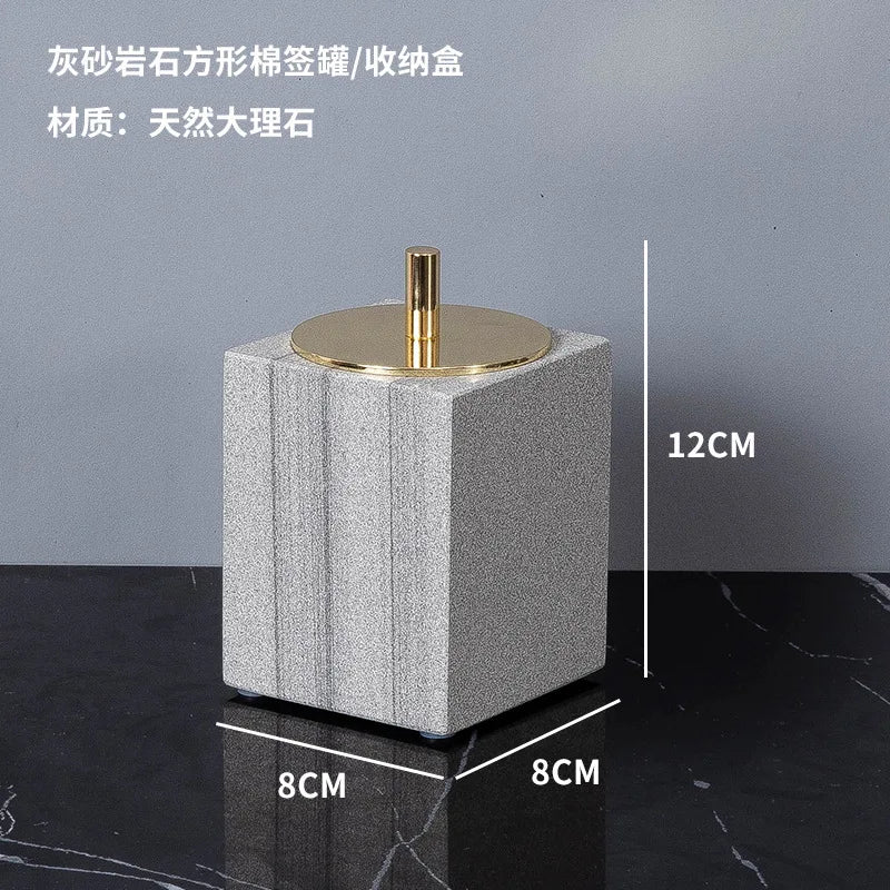 Nordic natural grey marble bathroom accessories Soap dispenser cotton swab jar tissue box soap dish tray bathroom decoration