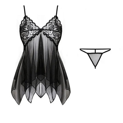Exquisitas lencerías de tul con escote en V y encaje para mujer, conjunto de tanga semitransparente, camisones de lencería para mujer