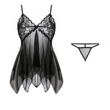 Tulle Suspenders Exquisite Women's Lencerias Lace V-Neck Underwear Semi-transparent Thong Dress Set Females Lingerie Nightgowns