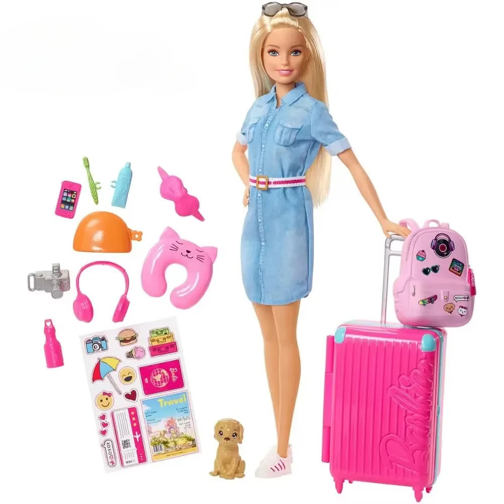 Original Travel Barbie Doll with Clothes Accessories Barbie Doll Toys for Children Baby Toys for Girls Doll