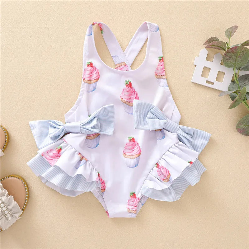 Trajes de baño de una pieza para niñas de 1, 2, 3, 4 y 5 años, estampados, para playa, verano, con lazo