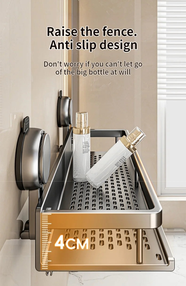 Estante de baño con ventosa sin taladro, estante para baño, espacio para inodoro, estante colgante de aluminio, organizador de baño para colgar en la pared