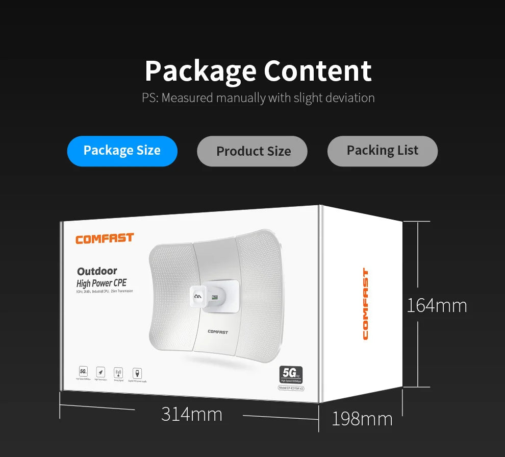 5-25Km Long Range 30dBm High power Outdoor wifi CPE 900Mbp 5G 26dbi Antenna Access Point Wifi Signal Amplifier Bridge Router AP