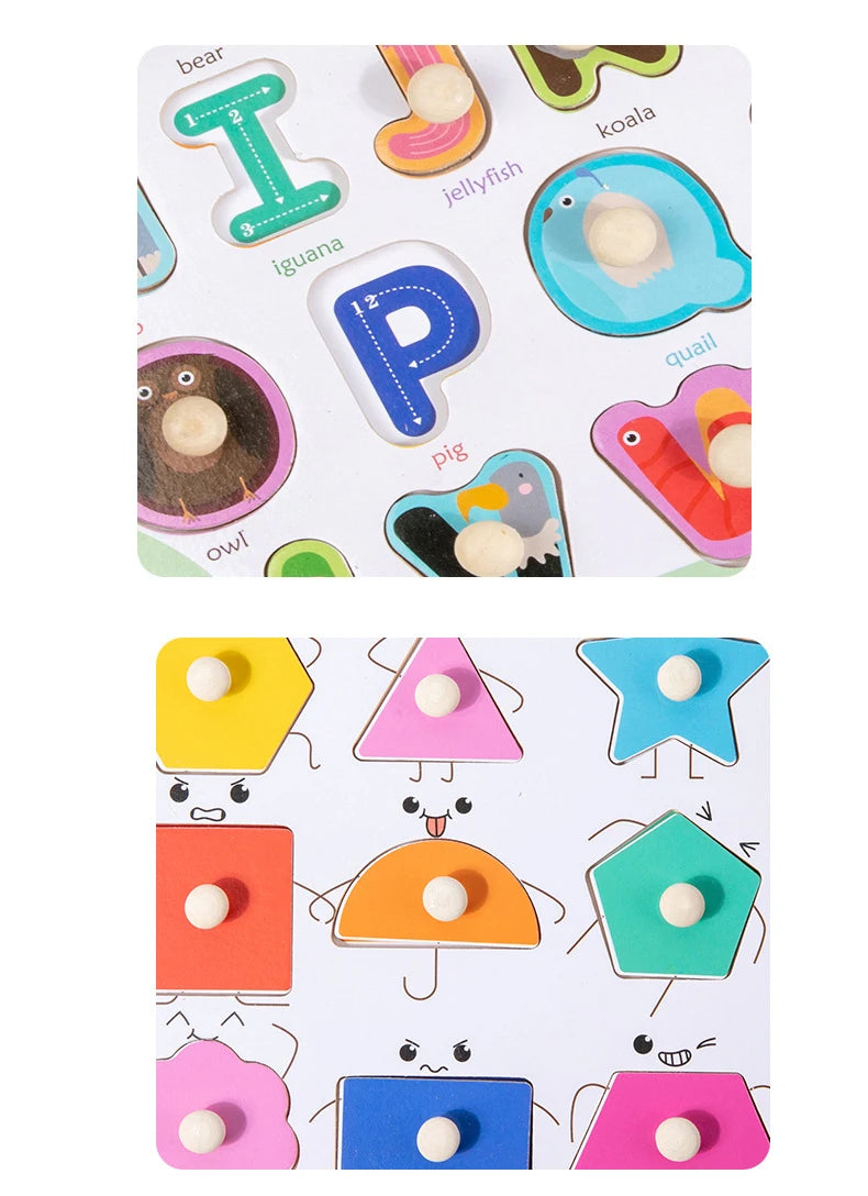 Toddler Wooden Peg 3D Puzzles Kids Toys Alphabet Montessori Education Learning Toys Great Preschool Gift for Girls and Boys