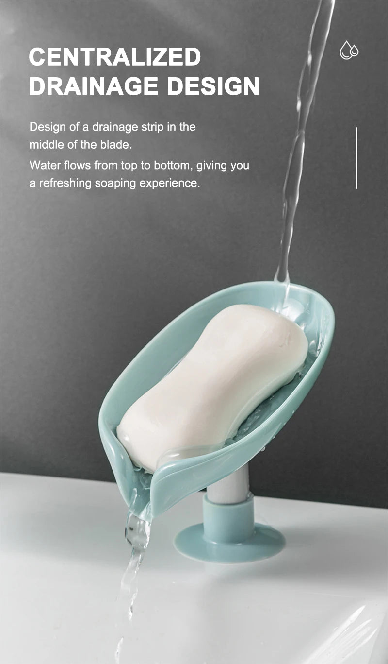 Soap Holder Drain Water Soap Dish Leaf Shape Soap Box Shower Soap Drainer Suction Cup Soap Container Modern Bathroom Accessories