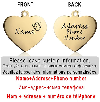 Dog ID Heart Tag Custom Personalized Cat Collar Pendant Engraved Pet Necklace Chain Charm Supplies For Name Products