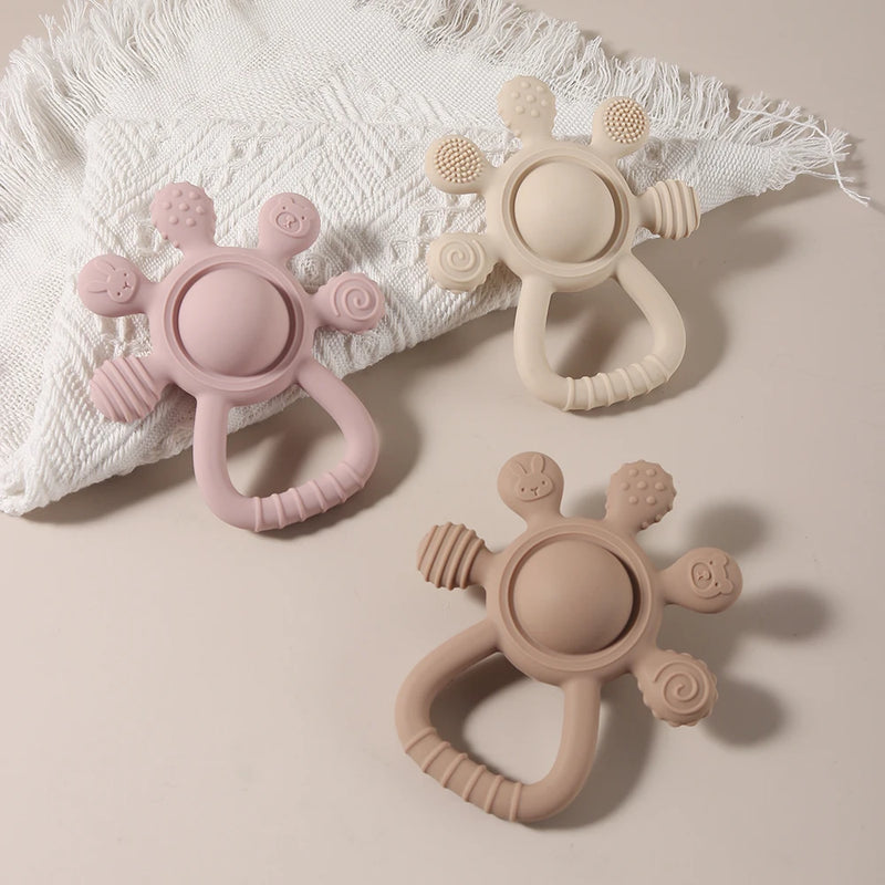 2025 new Teething Silicone Palm Rattle Teether bunny - Safe Baby Chew Toys for Soothing Sore Gums