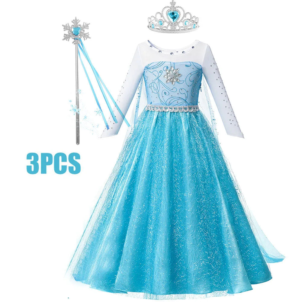 Fantasia da Anna para meninas, vestido de princesa para festa de aniversário, vestido de princesa para festa de carnaval, roupa infantil com estampa completa.