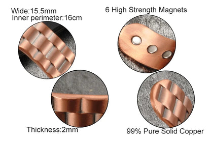 Pure Copper Bracelet Men Magnetic Arthritis Adjustable Magnets Men Cuff Bracelet Magnetic Therapy Health Energy Bracelet for Men