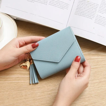 Carteras cortas de moda para mujer, de piel sintética, de lujo, con borlas, con broche, monedero pequeño, tarjetero