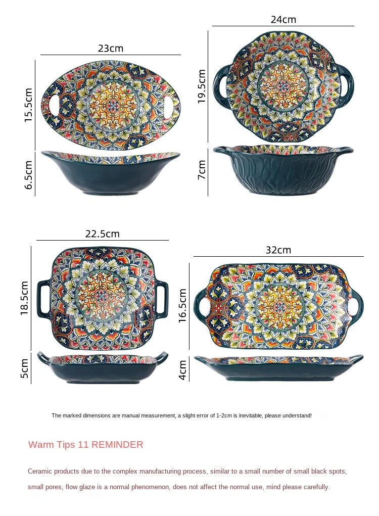 1Pcs Bohemia Retro Ceramic Dinner Plates Sets Food Plate Household Tableware Set Breakfast Plates Salad Soup Bowls Dinnerware