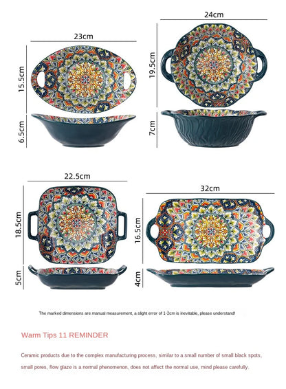 1Pcs Bohemia Retro Ceramic Dinner Plates Sets Food Plate Household Tableware Set Breakfast Plates Salad Soup Bowls Dinnerware