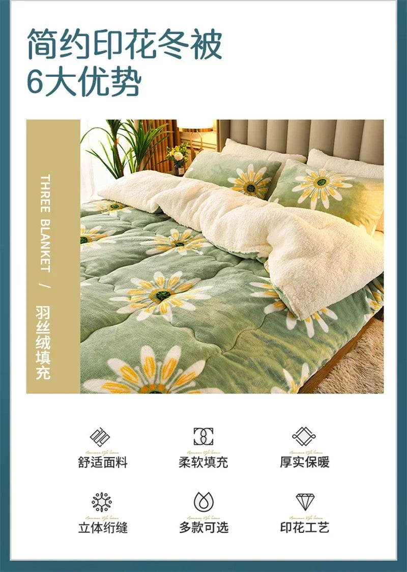 Plaid Super Thick Warm Blankets for Winter Autumn Milk Fleece Thicken Warmth Sleeping Blanket Soft Fluffy Comforter Quilt Duvet