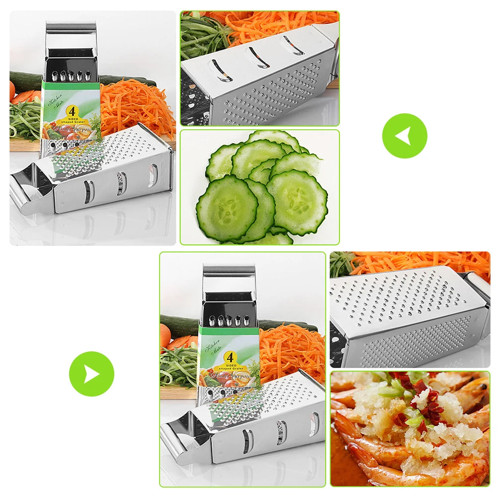 Rallador de caja de acero inoxidable de 4 cuchillas para uso doméstico, contenedor, cortador de verduras multiusos, herramientas de cocina, rebanador manual de queso
