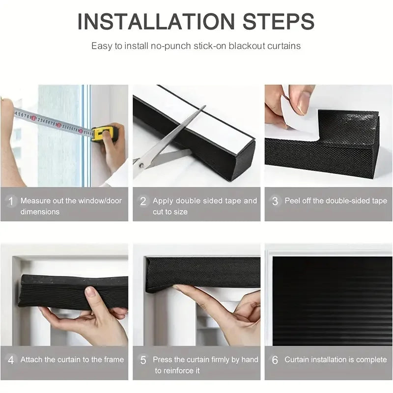 Self-Adhesive Pleated Blind High Shading Non-Woven Window Shade Bathroom Kitchen Balcony Zebra Blackout Curtain