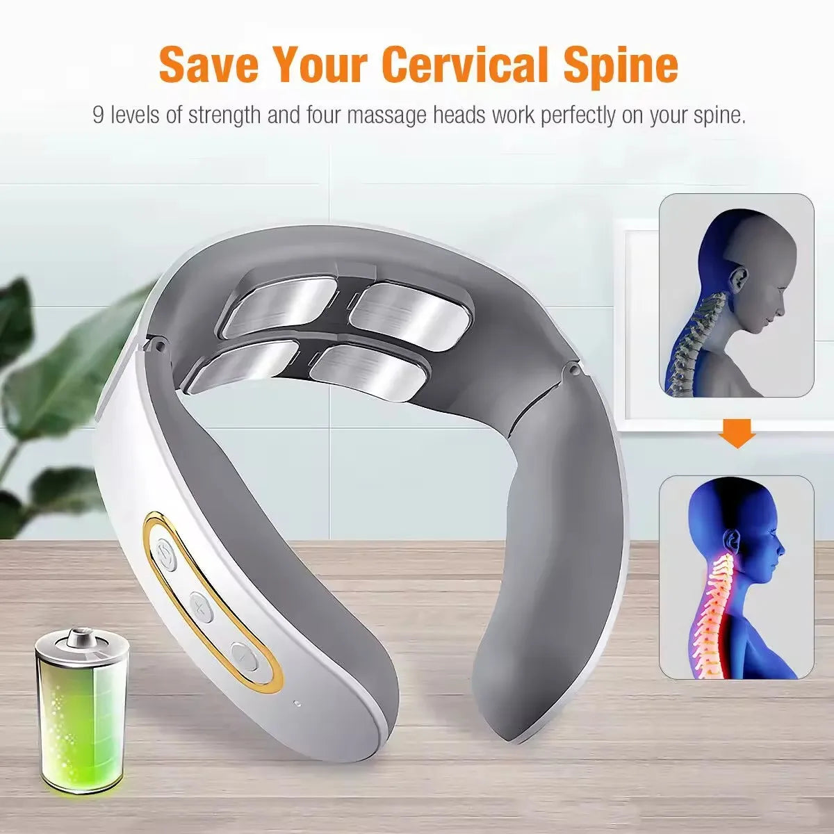 Masajeador eléctrico inteligente para cuello y hombros, masajeador de pulso, amasador, TENS inalámbrico, calor, vértebras cervicales, relajación, alivio del dolor.