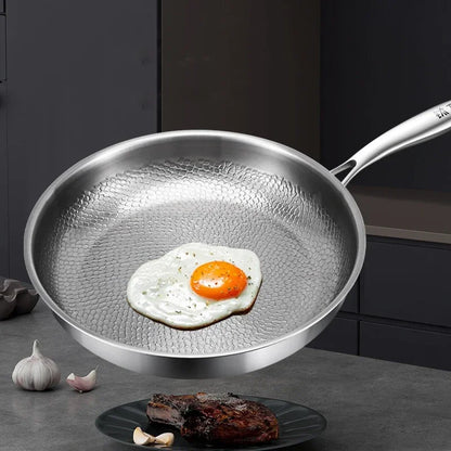 German Titanium Steel Frying Pan Uncoated Non Stick Pan Fish Scale Hammer Pattern Household Steak Frying Pan Kitchen Cookware