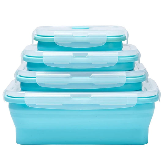 Collapsible Silicone Food Storage Container, Bento Lunch Boxes for Kitchen, Microwave Safe. Foldable Design Saves Your Space.