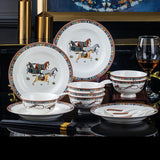 Bone China Tableware Set, Ceramic Luxury Kitchen Dinnerware, Porcelain Bowl, Plate, Spoon Combination, Wedding Gift, Horse Finished
