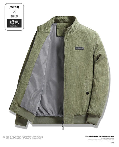 2024 Men's Casual Warm Jacket Spring Autumn Solid Color Stand Bomber Coat Men Corduroy Outwear Fashion Zipper Slim Jacket Men