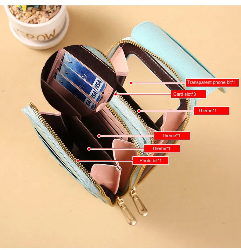 Cartera para teléfono móvil con pantalla táctil, de piel sintética, para mujer, minibolso de hombro con solapa, tipo bandolera, pequeño