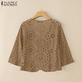 Stylish Autumn Hollow Out Cardigans ZANZEA Women Embroidered Blouse Elegant Shirts 2025 Fashion 3/4 Sleeve Kimonos Slim Fit Tops