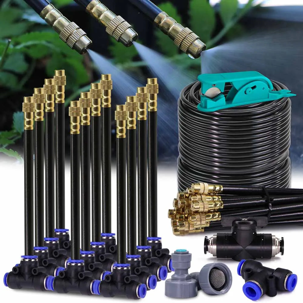 30-5m 1/4" 4/6mm Misting Cooling System 360° Free-bend Adjustable Nozzle Atomizer Sprayer for Outdoor Garden Irrigation Watering