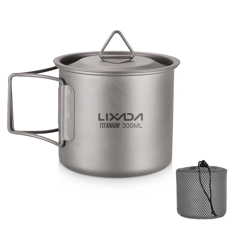 Taza de agua ultraligera de titanio Lixada con asa plegable, portátil para exteriores, camping, picnic, 300 ml/350 ml/550 ml/650 ml