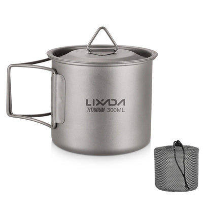 Taza de agua ultraligera de titanio Lixada con asa plegable, portátil para exteriores, camping, picnic, 300 ml/350 ml/550 ml/650 ml