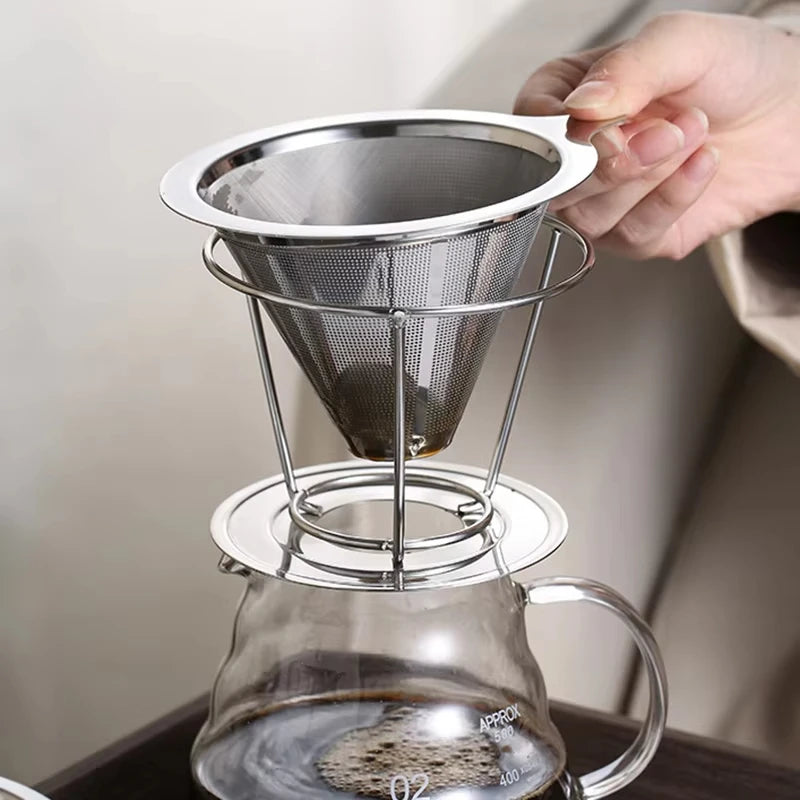 Stainless Steel Coffee Filter 800 Mesh Coffee Dripper with Holder Coffees Drip Mesh Kitchen Coffee Strainer Coffee Accessories