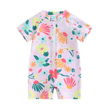 Traje de baño para niñas pequeñas, con protección contra erupciones, con cremallera, manga corta, estampado floral, para bebés