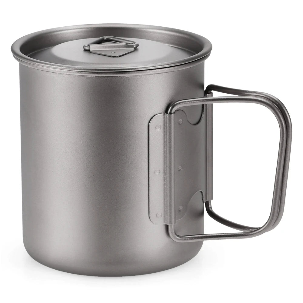 Taza de agua ultraligera de titanio Lixada con asa plegable, portátil para exteriores, camping, picnic, 300 ml/350 ml/550 ml/650 ml