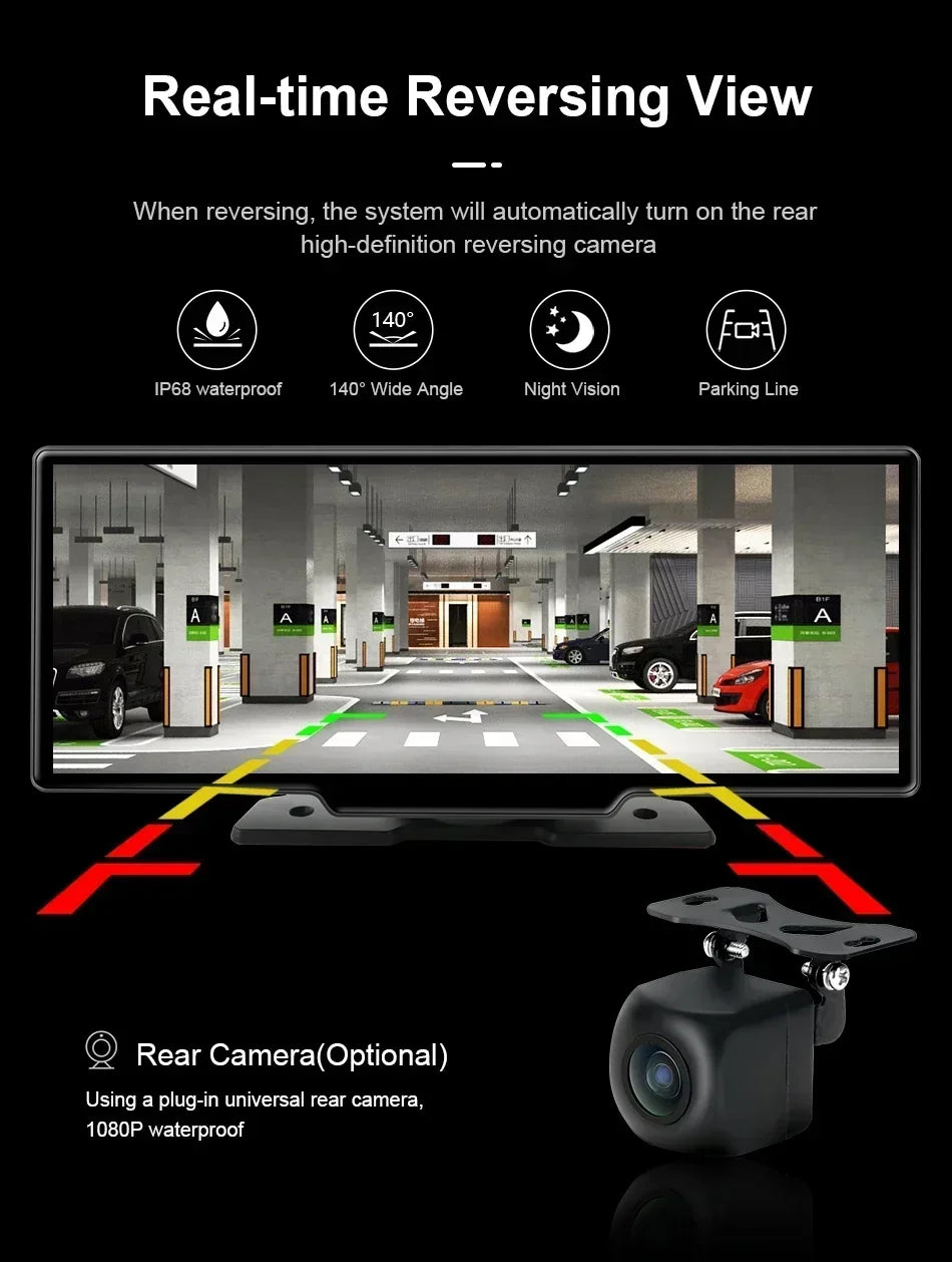 Srnubi 10.26" Dash Cam Rearview Carplay Android Auto 4K DVR Navigation Player Dual Lens Recorder Dashboard WIFI BT