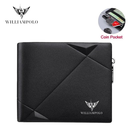 Men's Slim Wallet Genuine Leather Mini Purse Casual Design Bifold Wallet Brand Short Slim Wallet WILLIAMPOLO Luxury brand