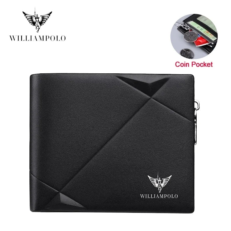 Men's Slim Wallet Genuine Leather Mini Purse Casual Design Bifold Wallet Brand Short Slim Wallet WILLIAMPOLO Luxury brand