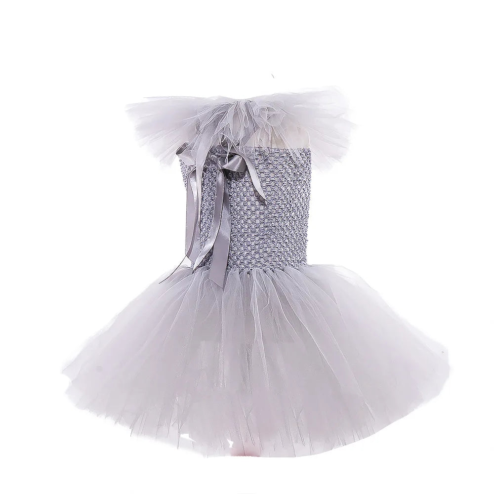 Halloween Costume For Kids Gray Girls Tutu Dress Kids Cosplay Scary Clown Costume Carnival Masquerade Party Dress Up 3-12Y