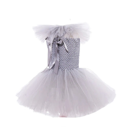 Halloween Costume For Kids Gray Girls Tutu Dress Kids Cosplay Scary Clown Costume Carnival Masquerade Party Dress Up 3-12Y