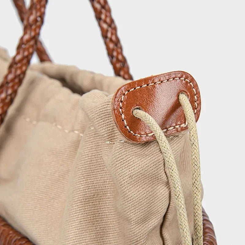 French Leather Woven Bag Fashion Simple Basket Bag Retro Advanced Handmade Bag New Versatile Commuting Women's Shoulder Handbag