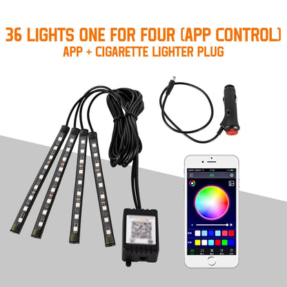 Neon 36 48 72 LED Car Interior Ambient Foot Light with USB Wireless Remote Music APP Control Auto RGB Atmosphere Decorative Lamp