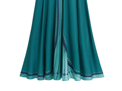 Girls Party Elegant Dresses Anna Princess Girl Cosplay Costume Dark Green Dress With Cloak Carnival Party Kids Birthday Clothes
