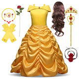 Disney Girls Cosplay Belle Princess Dress for Kids Beauty and The Beast Costumes Children Birthday Party with Flower Clothes