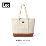 LEE Unisex Utility Canvas Leather Zipper Tote Bag Casual Denim Daily Shopping Handbag Women Men Durable Student School Book Bag